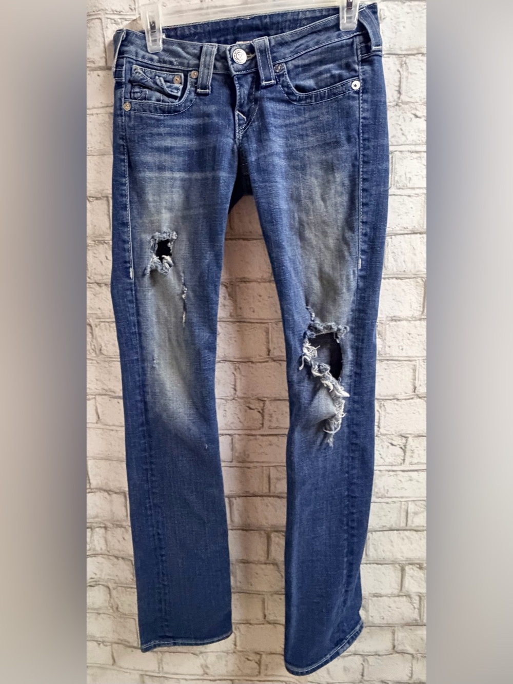 True Religion Distressed Dark Blue Skinny Jeans